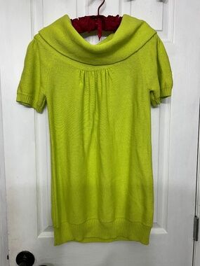 Kenar Cowl Neck Lime Neon Green Tunic Knit Top Blouse Lagenlook Street Casual M